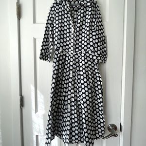 Samantha Sung Blu/wht polkadot 50/50 silk/cotton 3/4sleeve button up, pockets!